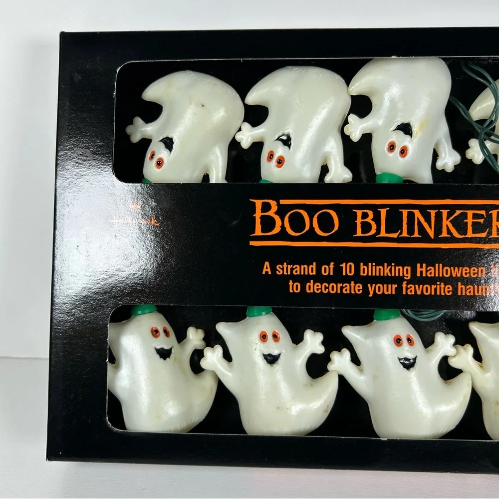 Vtg Hallmark Halloween Boo Blinkers White Ghost Plastic Blow Mold Light String